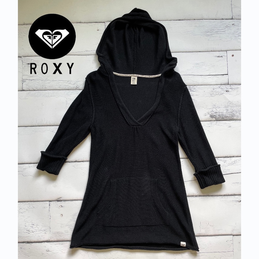 ROXY BLACK Tunic Hoodie Surfer girl beach knit style size XL